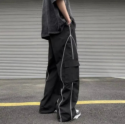 Contrast Piped Baggy Pants